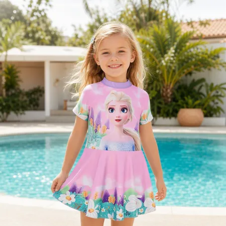 Pink Princess Elsa print one-piece swimsuit for children, cute cartoon, sun protection, waterproof and breathable, new summer style Pink Princess Elsa print one-piece swimsuit for children, cute cartoon, sun protection, waterproof and breathable, new summer style